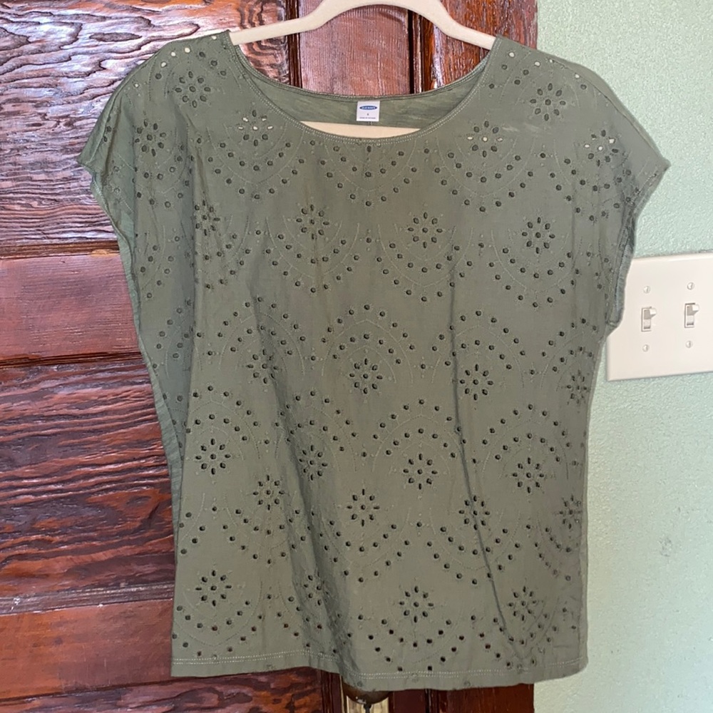 Olive Eyelet Top